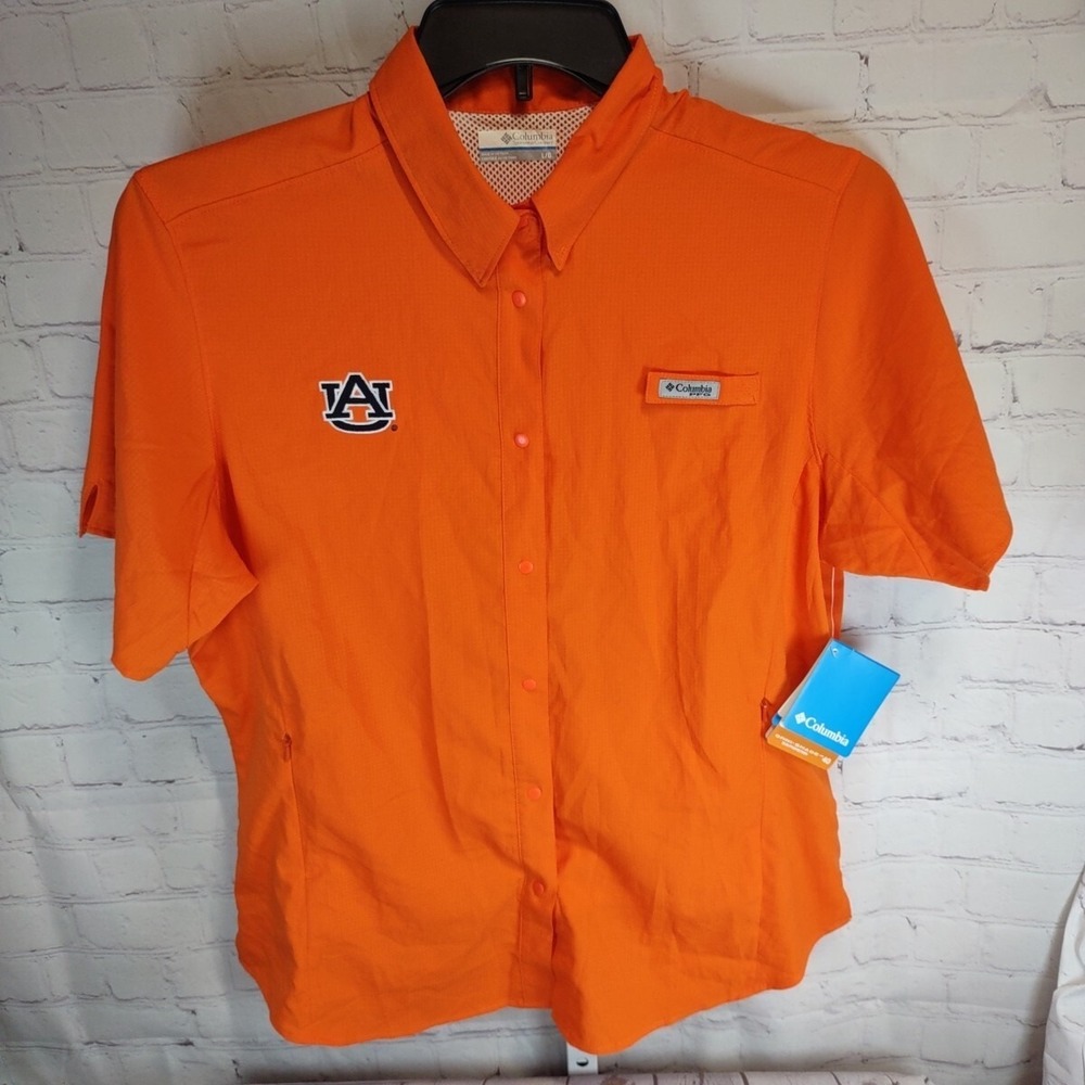Auburn University Tigers Columbia Fishing Shirt PFG Women's Size L Vented Orange